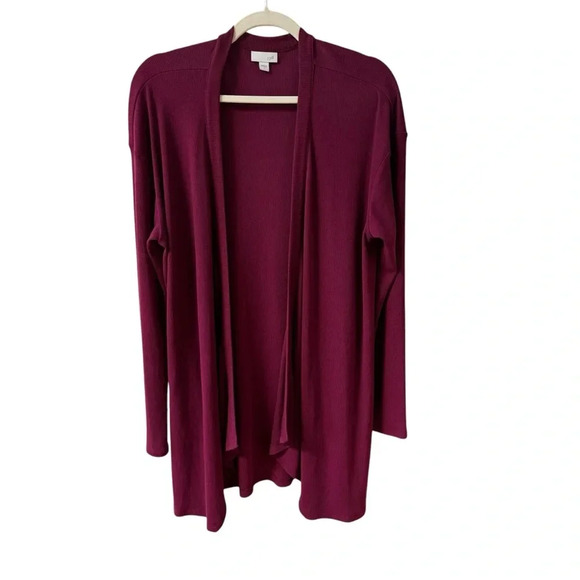 J. Jill Knit Open Front Ribbed Knit Longline Cardigan Sweater Size Lg Maroon - Picture 1 of 8